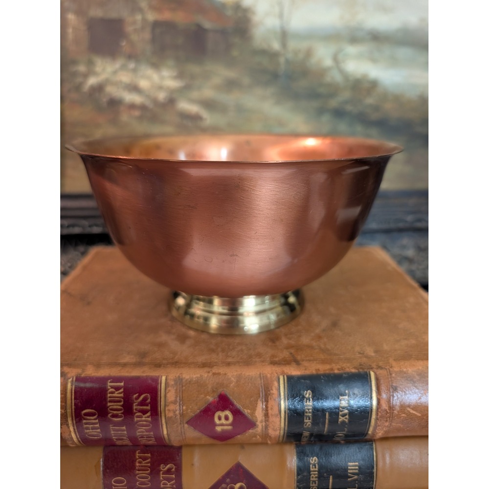 Vintage Gregorian Solid Copper Footed Bowl Brass Base Made in USA 4x7.5 MCM